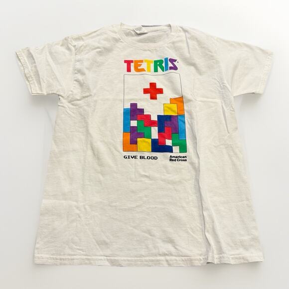 Tetris 40th Anniversary American Red Cross White Short Sleeve T-Shirt M NWOT NEW - Picture 1 of 9